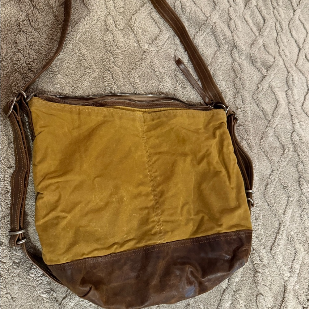Rough and Tumble Open Pocket Hobo in waxed canvas and leather